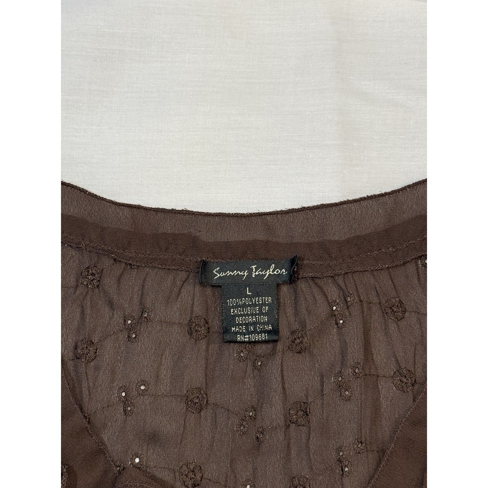 Vintage 90s Sunny Taylor Women's Deep V-Neck Top Dark And Light Brown Size Large - Picture 4 of 5